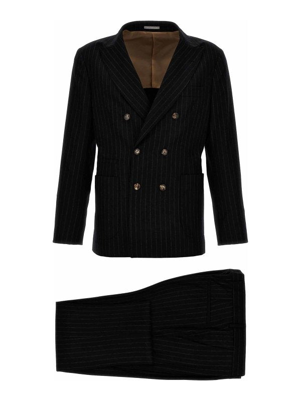 Brunello Cucinelli Mens Black Wool Pinstripe Suit