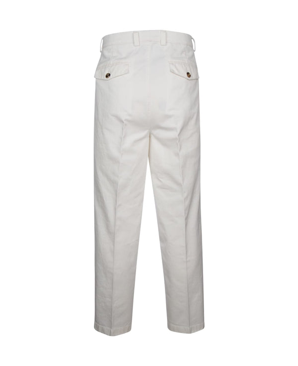 Brunello Cucinelli Mens White Pleated Tailored Trousers