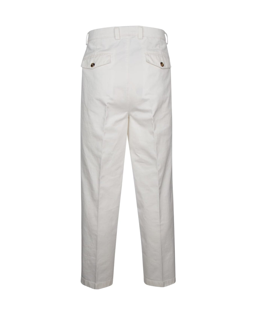 Brunello Cucinelli Mens White Pleated Tailored Trousers