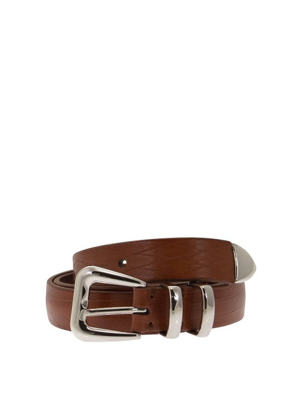 Brunello Cucinelli Mens Brown Leather Belt With Buckle Accessories & Slg