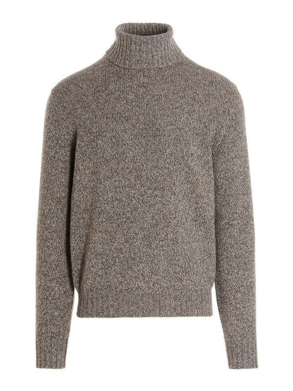Brunello Cucinelli Mens Grey Wool Turtleneck Sweater Clothing
