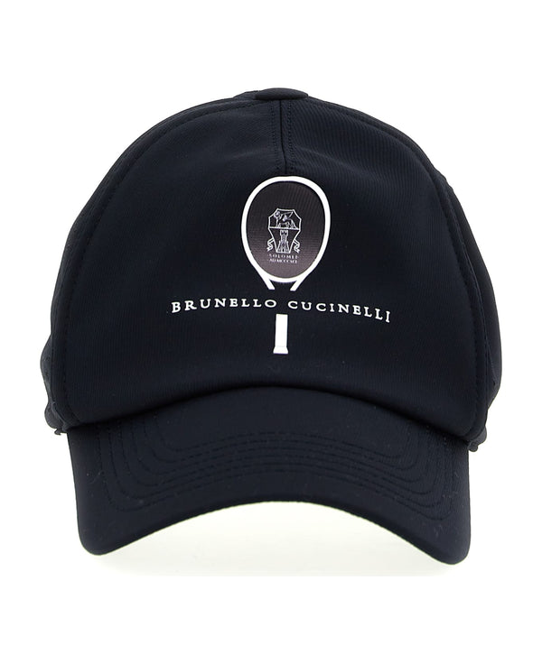 Brunello Cucinelli Mens Navy White Logo Print Baseball Hat