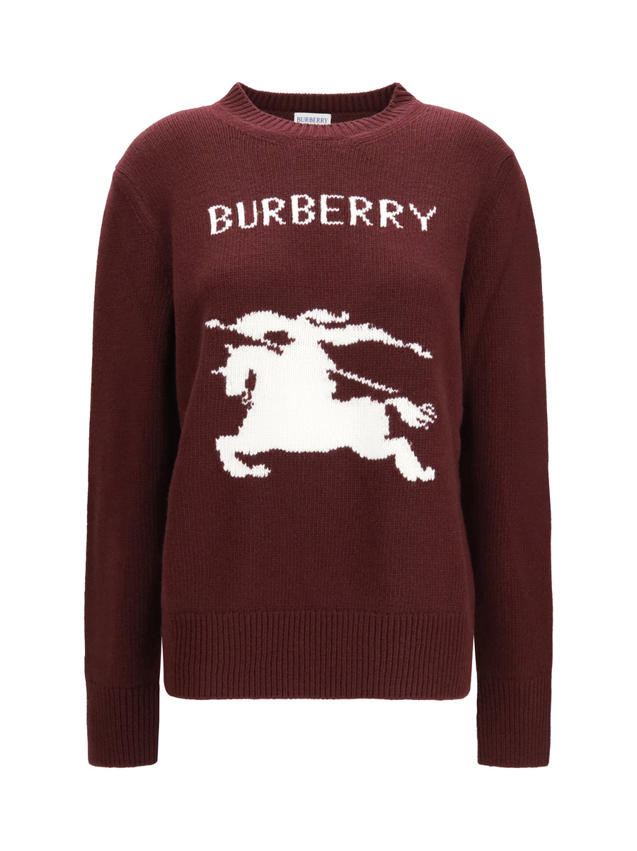 Cashmere And Wool Sweater With Knight Motif Plum Purple/ White