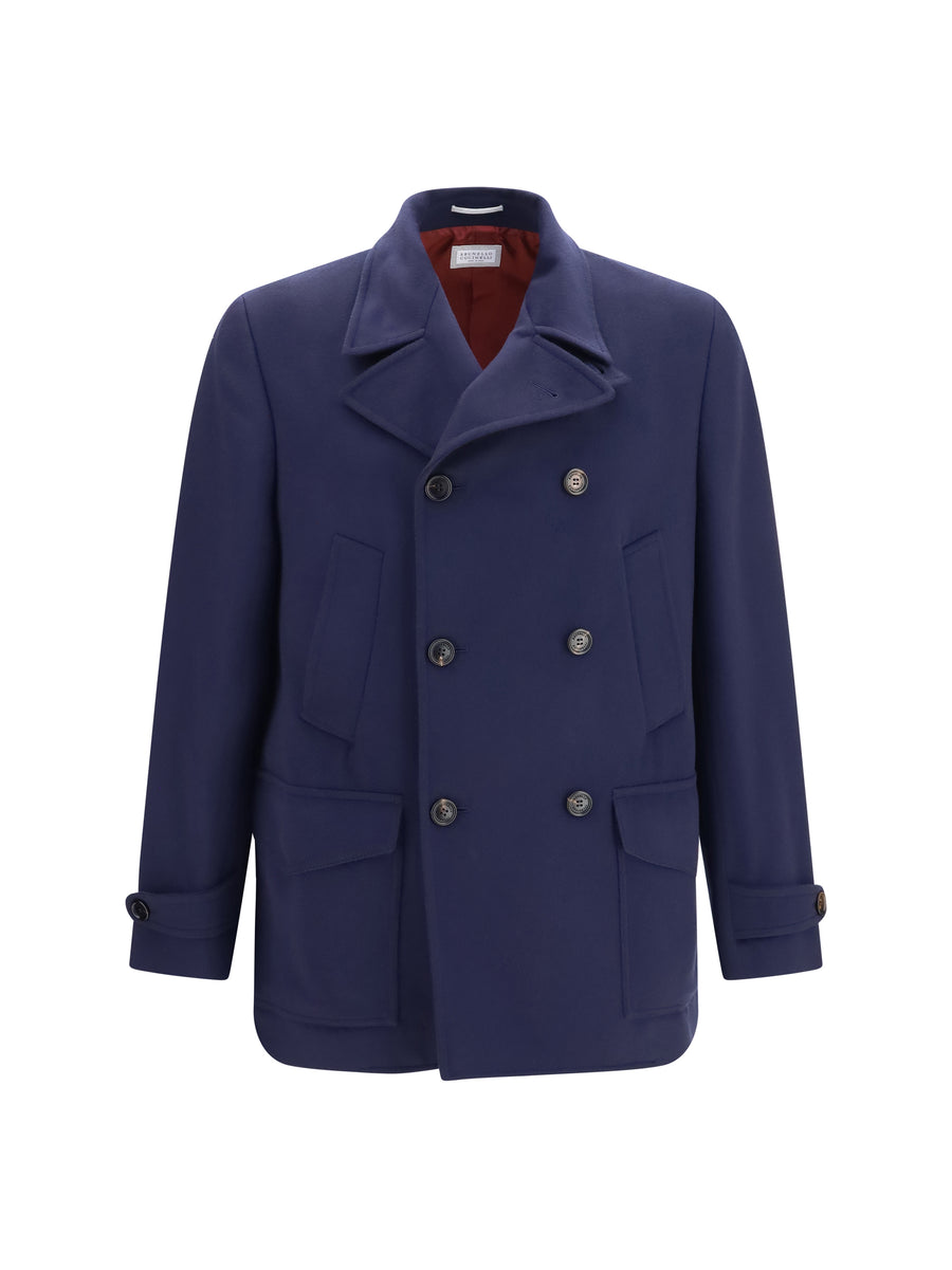 Coat Double-Breasted Merino Wool Blue-Ruby Blue/ruby
