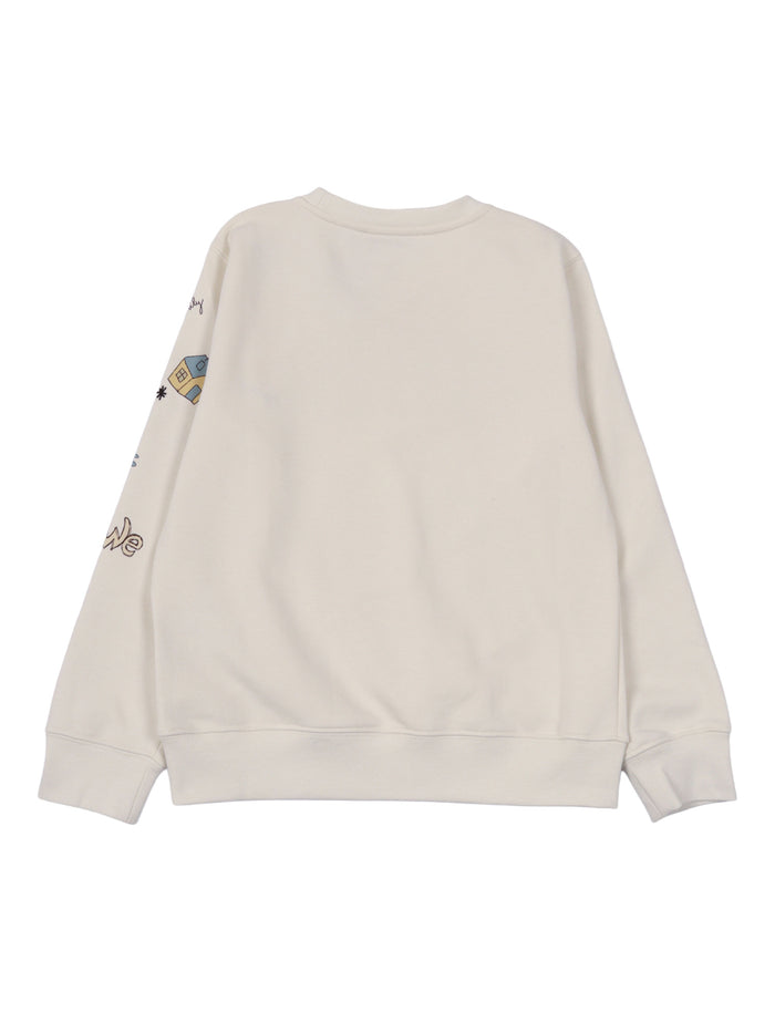 Journey Unisex Crew Neck Sweatshirt Blend Cotton Fleece With Printed And Embroidered Doodles White Crewneck