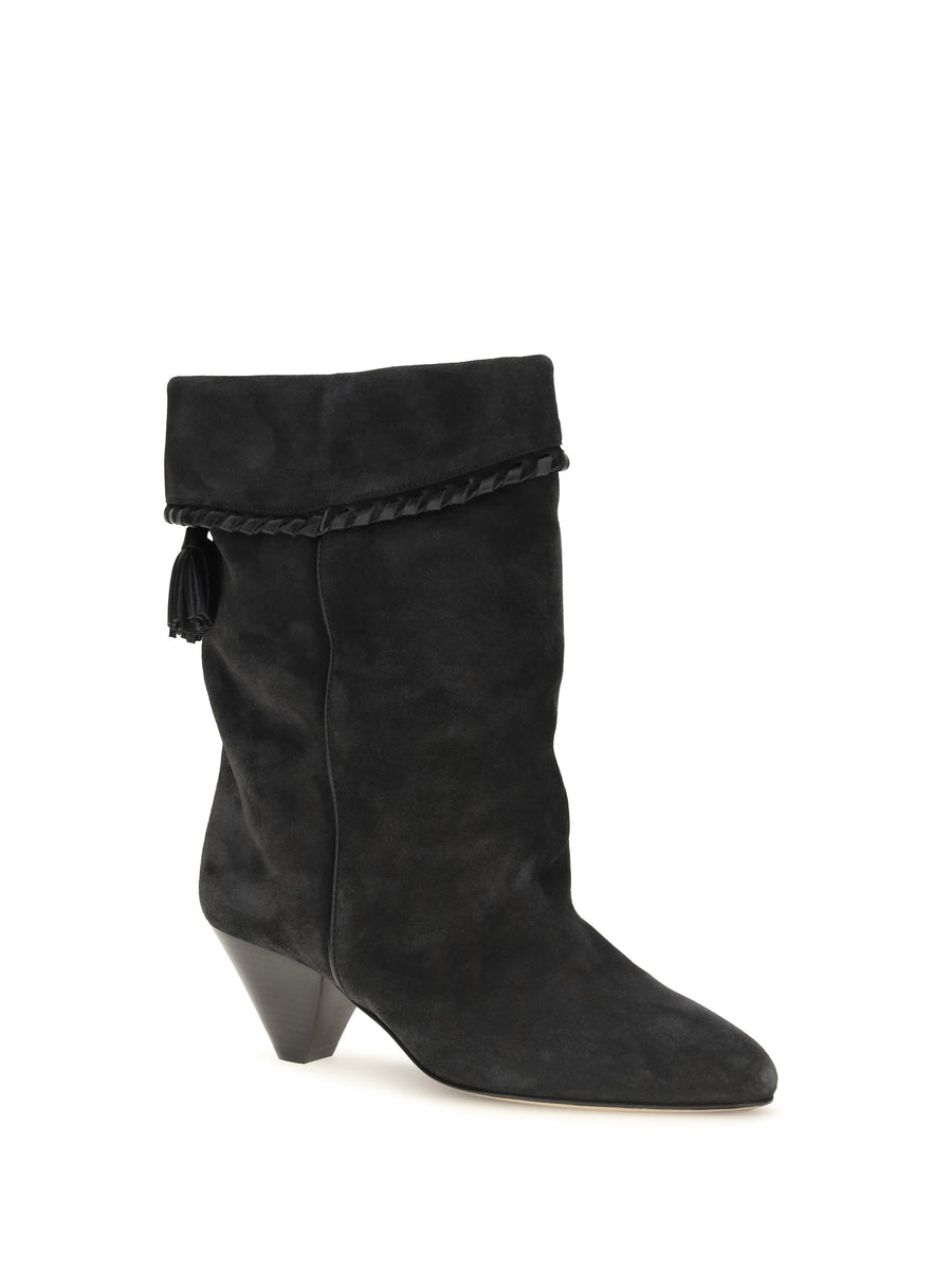 Boots Draped Suede Faded Black Calf Leather