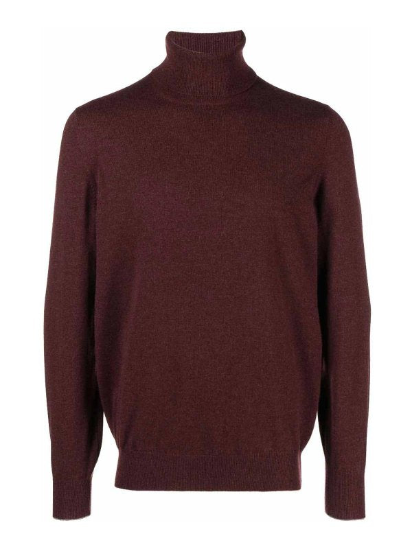 Brunello Cucinelli Mens Dark Red Cashmere Turtleneck Sweater Clothing