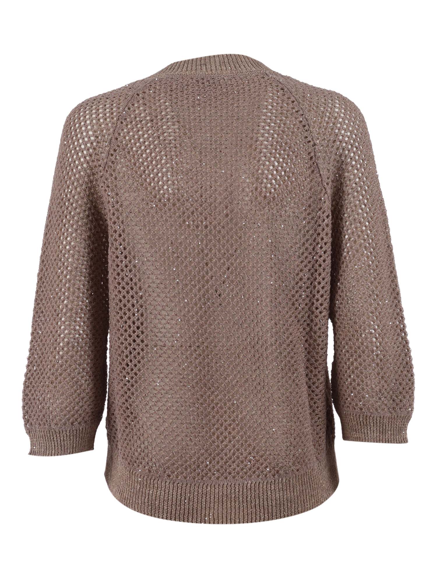 KNITTED SWEATER Brown Polyamide Linen Cotton Crewneck