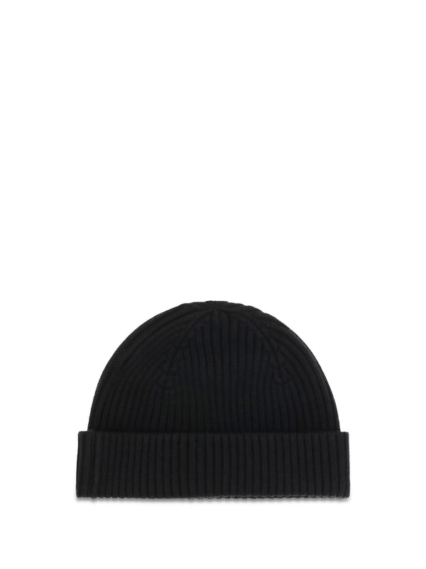 Ribbed Knit Beanie Black Merino Wool Hat