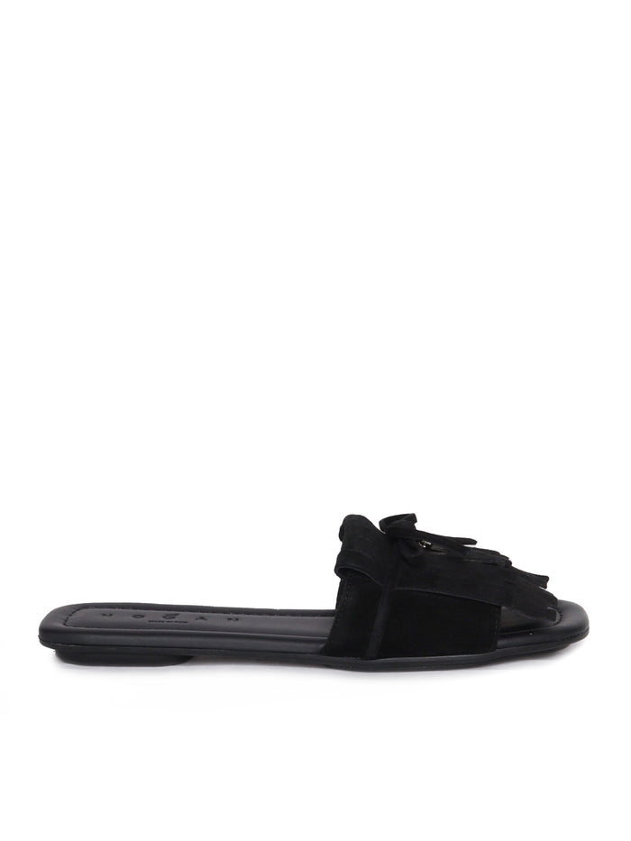 H685 FRINGED SANDALS Black Calfskin Sole In Rubber