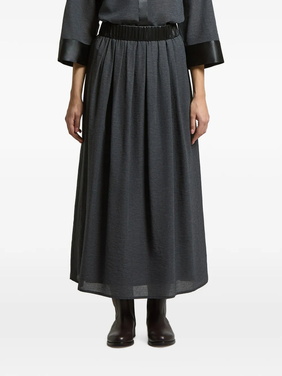 Peserico Linen blend with satin trim skirt in gray