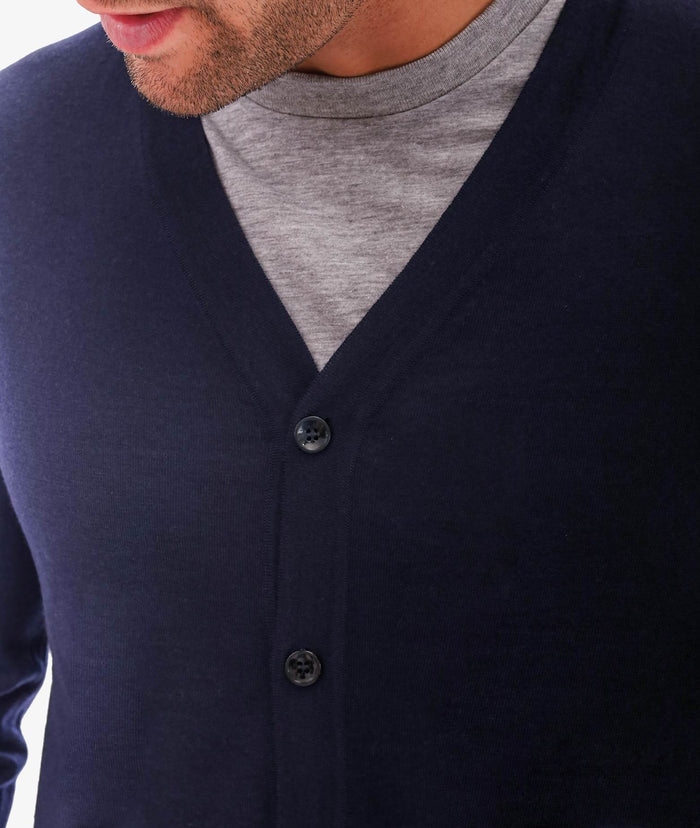 Merino Wool Cardigan Navy Basic Light Kintwear