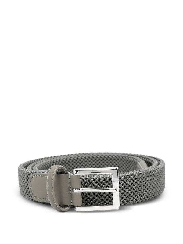 Kiton Braided construction with leather trim belt in grey
