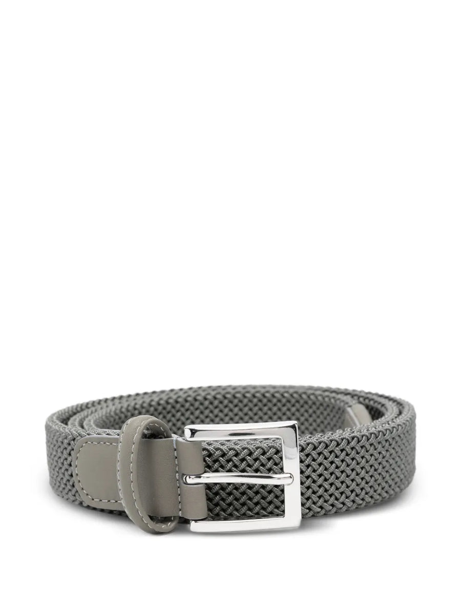 Kiton Braided construction with leather trim belt in grey