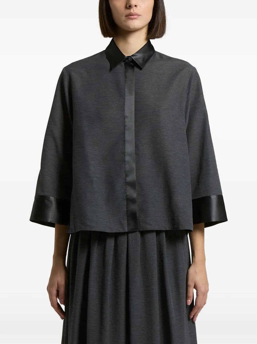 Peserico Charcoal gray slub texture with satin trim shirt in charcoal
