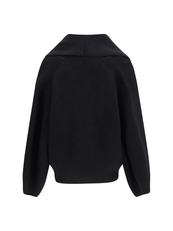Cardigan Shawl-Lapel Black Wool