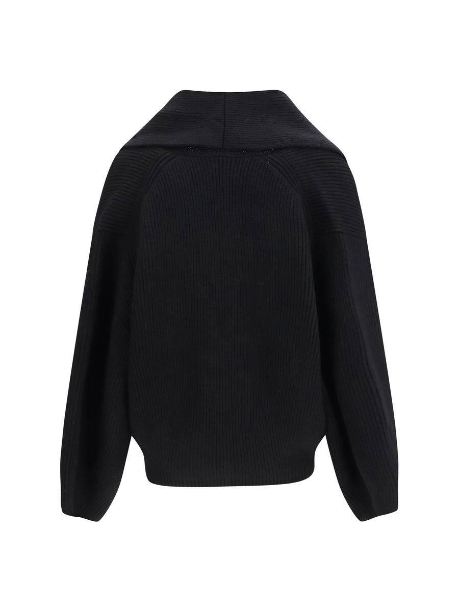 Cardigan Shawl-Lapel Black Wool
