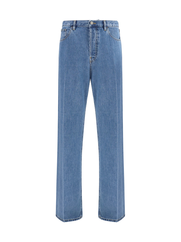 Straight-Leg Denim Jeans Light Blue Cotton