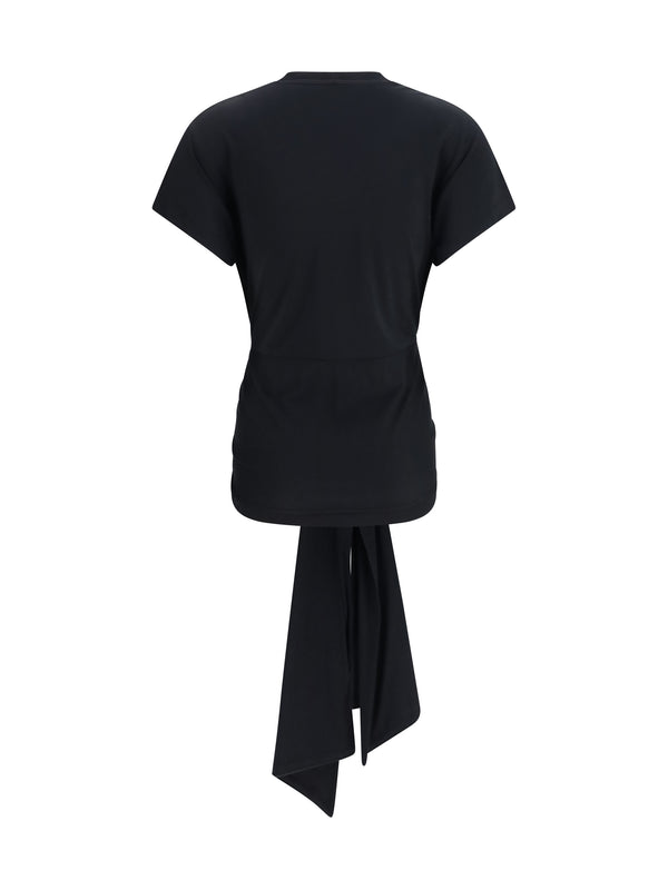 Jersey T-Shirt Draped Waist Black Lyocell