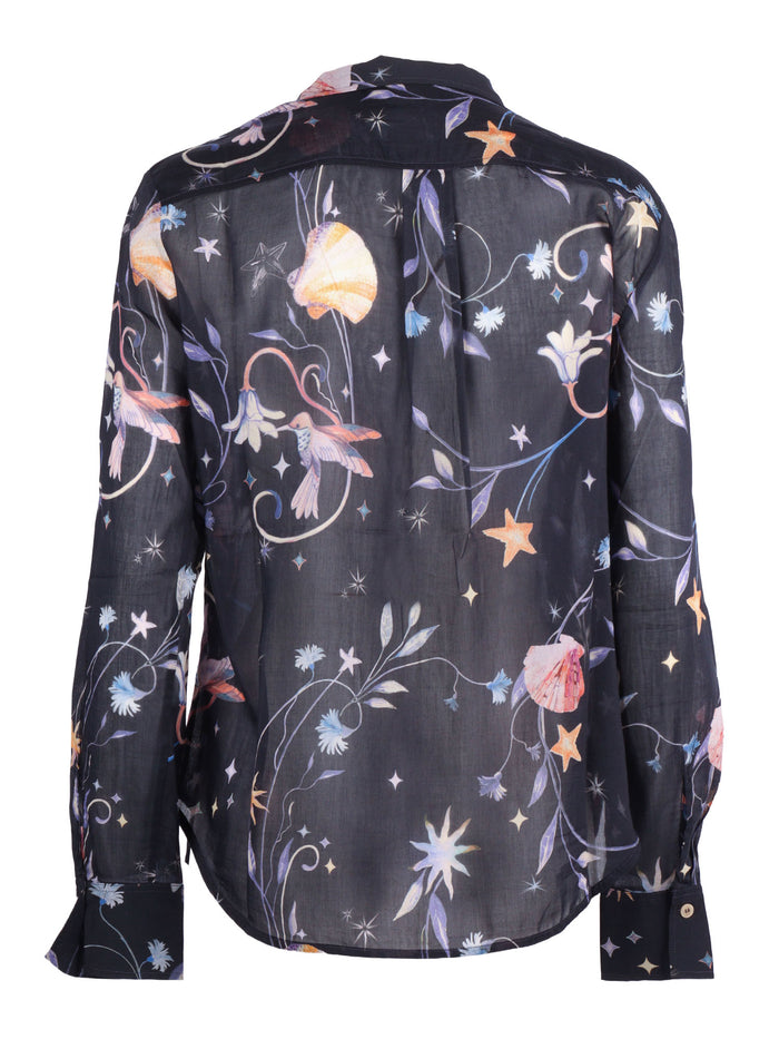 Regular Voile Shirt With Deliverance Print Blue Cotton Silk