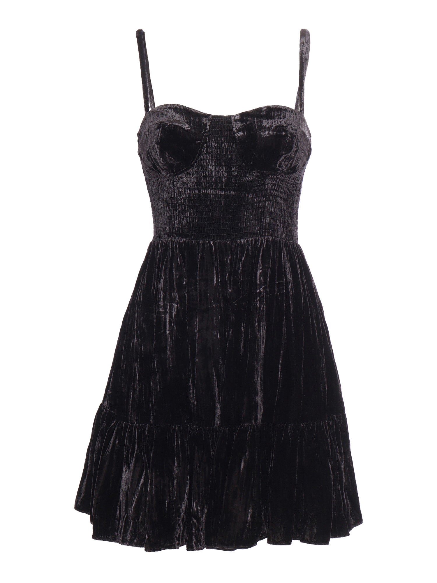 Velvet Bustier Smock Dress Black Viscose Nylon Midi