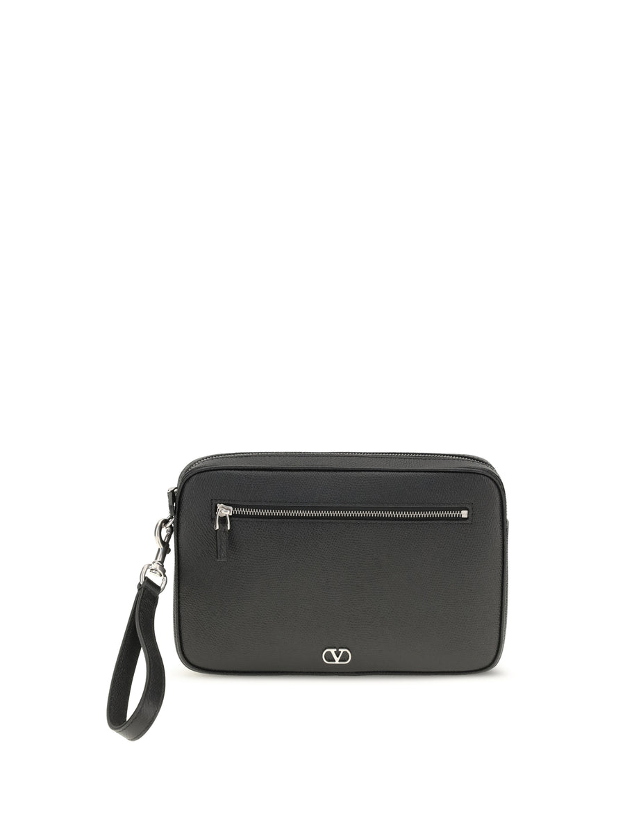 Leather Pouch Vlogo Signature Black Calf Umbrellas