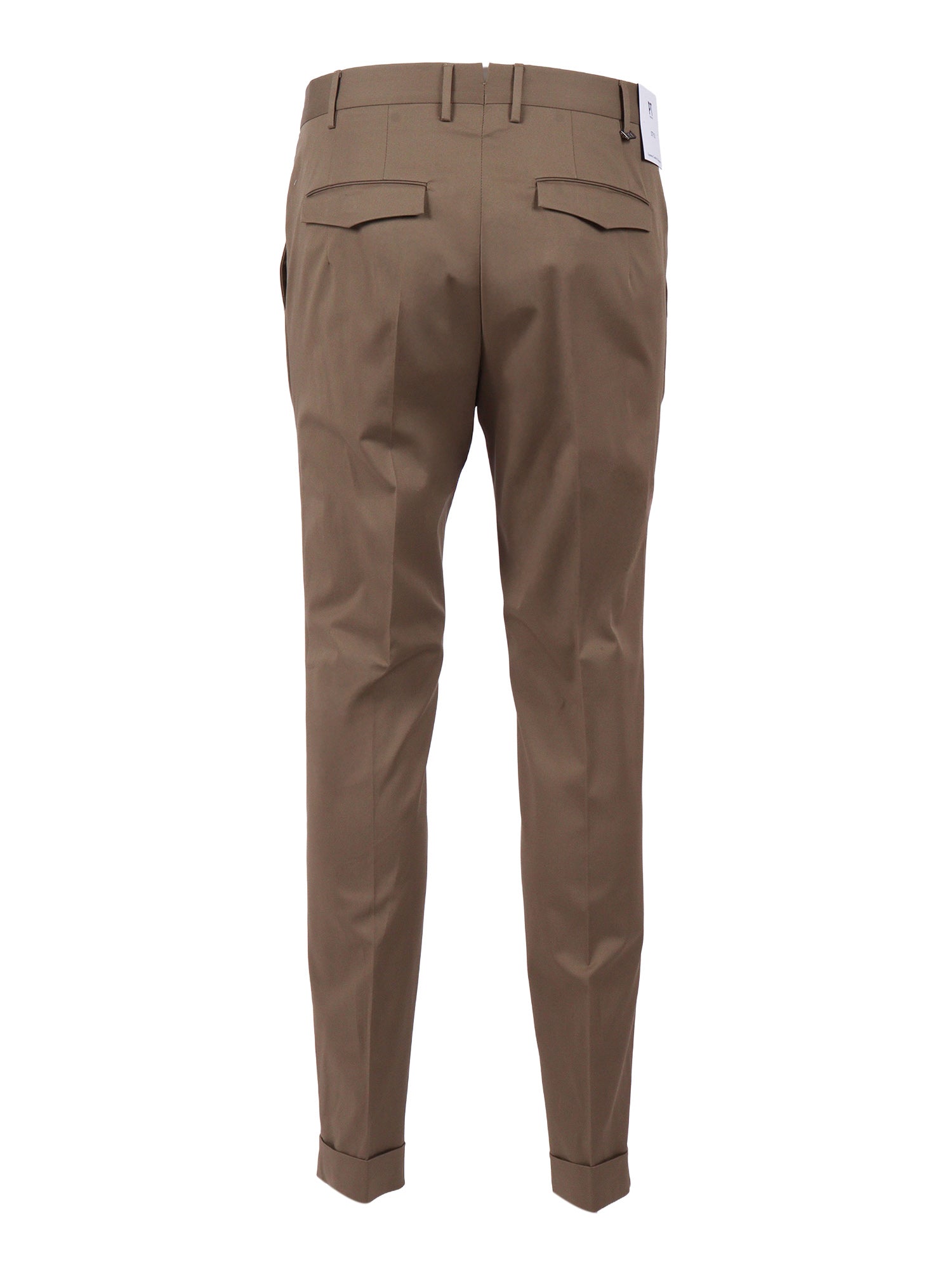Master, Flat Front, Diagonal Pockets, Flap Back Turn-Up Green Cotton Elastane Pant