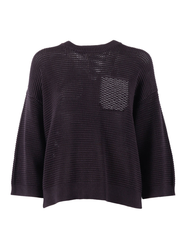 KNITTED SWEATER Blue Cotton Crewneck