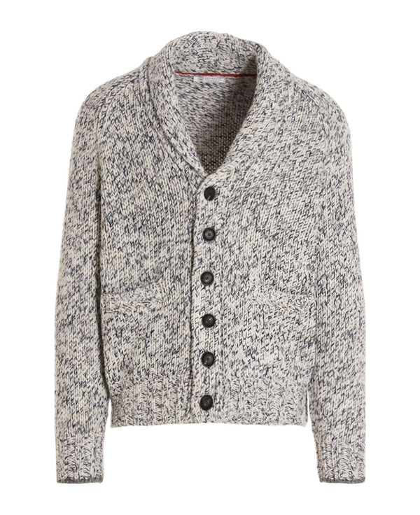 Brunello Cucinelli Mens Marled Shawl Collar Knit Cardigan Gray Clothing