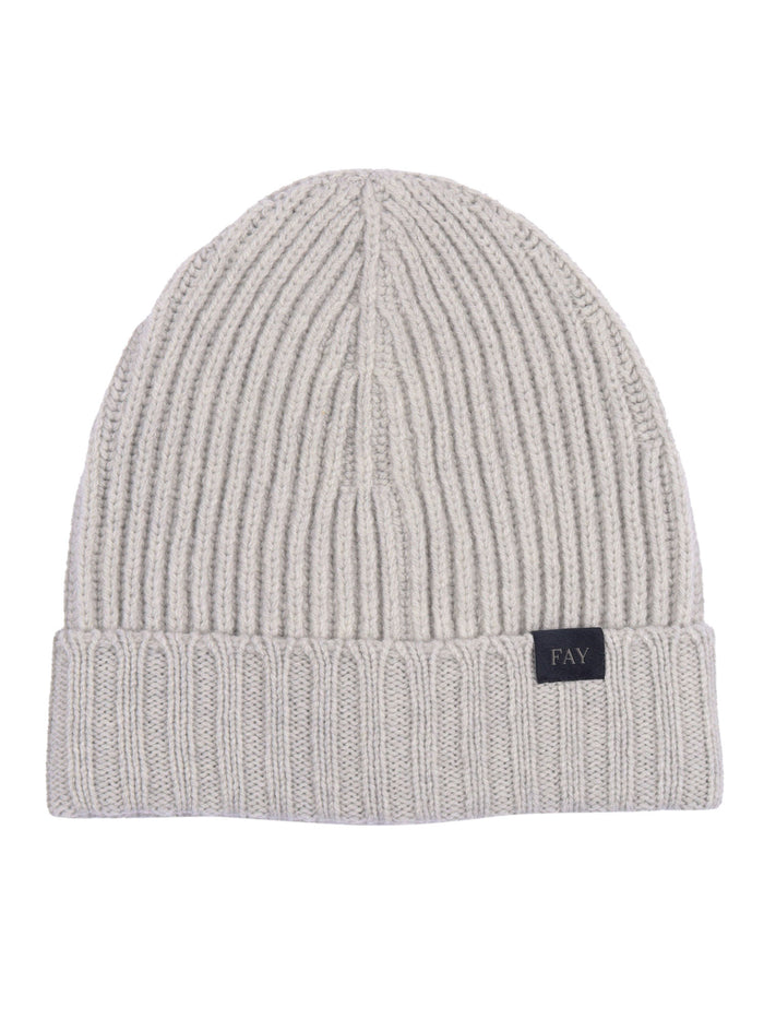 Ribbed Cap White Virgin Wool Hat