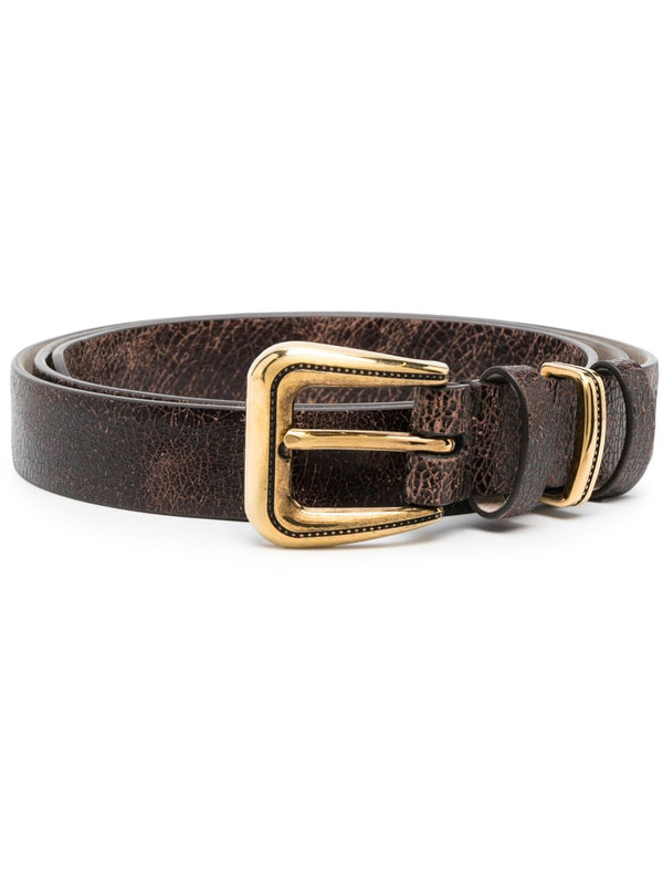 Brunello Cucinelli Womens Brown Leather Belt With Gold Buckle