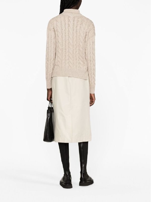 Brunello Cucinelli Womens Feather Wool Silk Cable Knit Sweater One Color Clothing