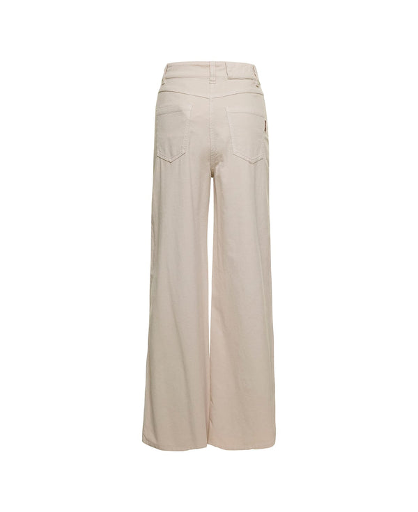 Brunello Cucinelli Womens Warm White Wide Leg Cotton Wool Blend Pants