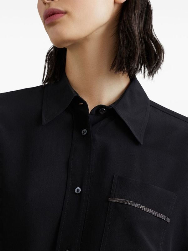 Brunello Cucinelli Womens Black Silk Relaxed Shirt