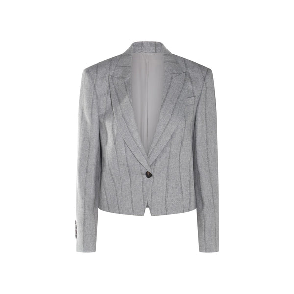 Brunello Cucinelli Womens Light Grey Wool Single Button Jacket Clothing