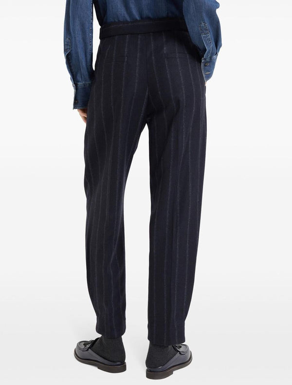 Brunello Cucinelli Womens Midnight Blue Wool Pinstripe Trousers