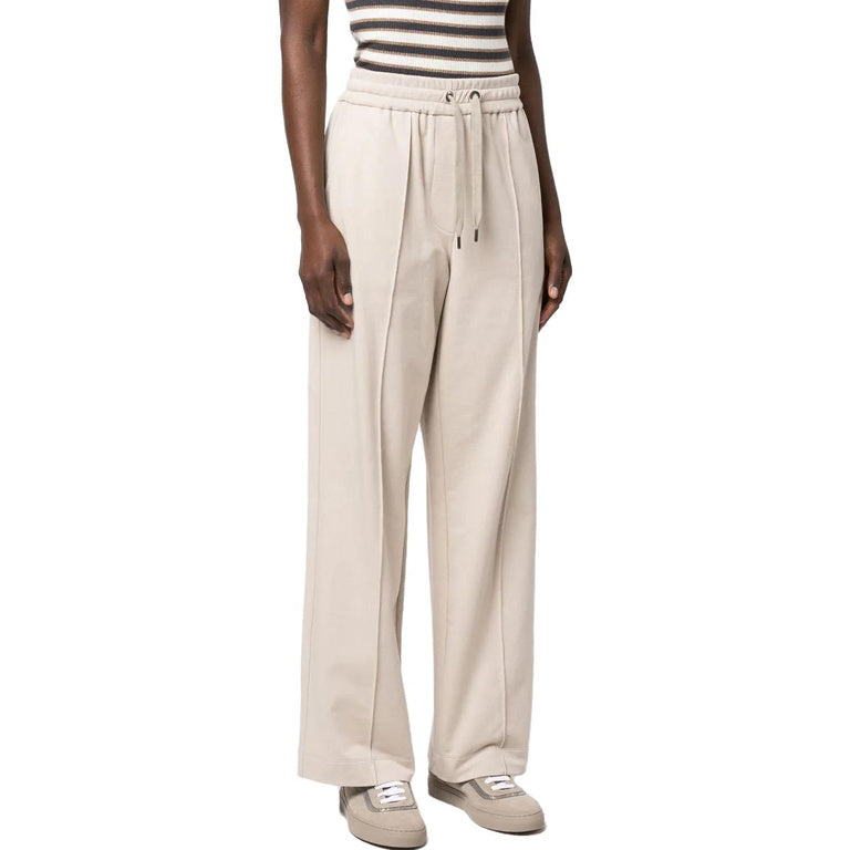 Brunello Cucinelli Womens Soft Stone Cotton Wide Leg Trousers