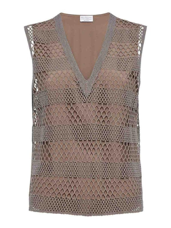 Brunello Cucinelli Womens Taupe Silk Mesh Shirt One Color