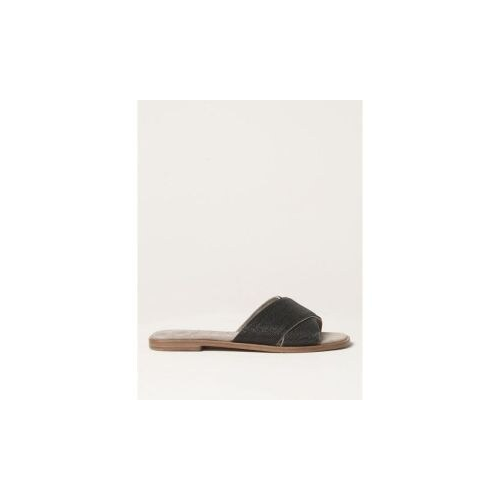 Brunello Cucinelli Womens Ice Leather Slide Sandals White