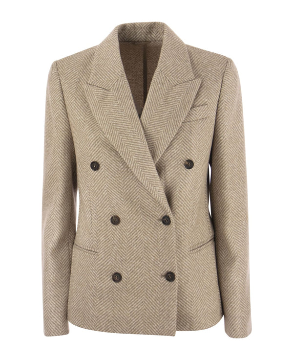 Brunello Cucinelli Womens Camel Double Breasted Wool Blend Jacket Tan Clothing