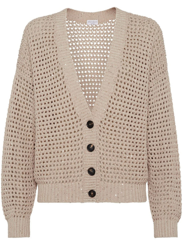 Brunello Cucinelli Womens Light Camel Open Knit Sweater