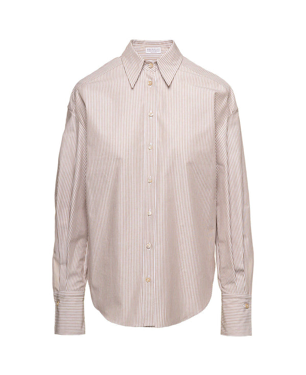 Brunello Cucinelli Womens Beige Striped Oversized Shirt