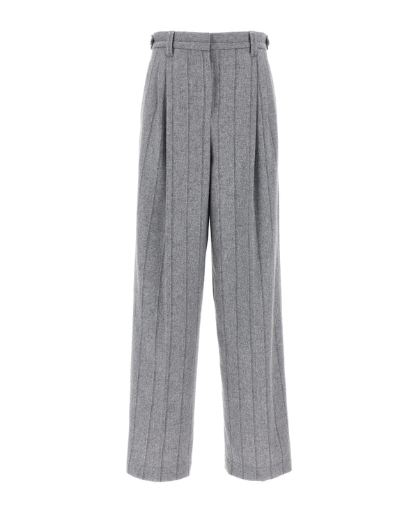Brunello Cucinelli Womens Light Grey Wool Wide Leg Trousers