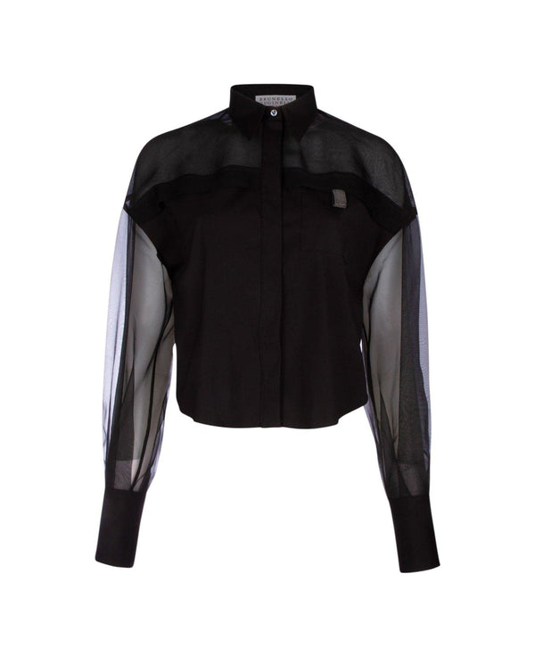 Brunello Cucinelli Womens Black Sheer Panel Shirt