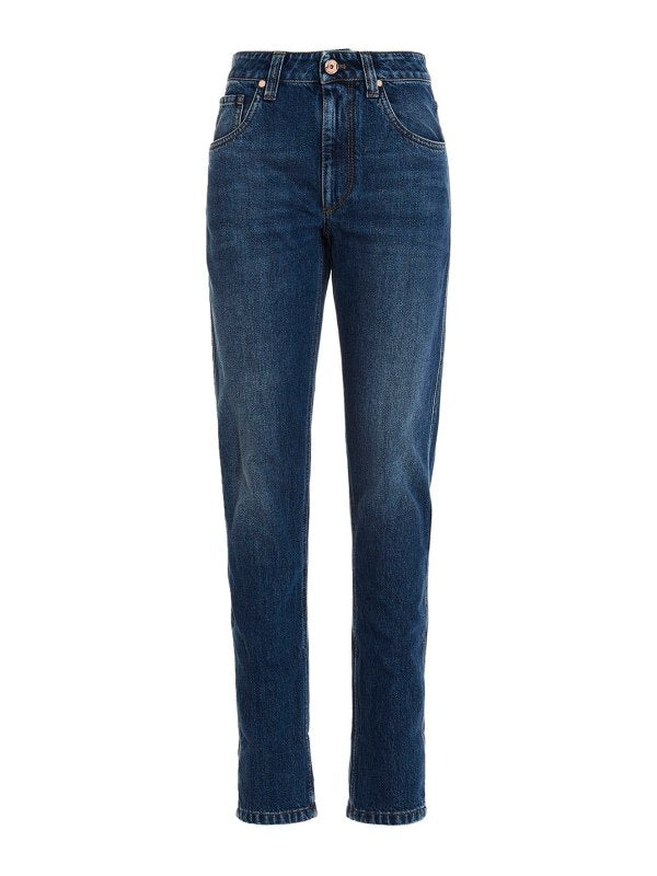 Brunello Cucinelli Womens Dark Blue Straight Leg Trousers