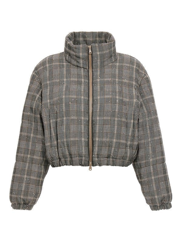 Brunello Cucinelli Womens Beige Black Brown Checked Wool Blend Jacket One Color Clothing