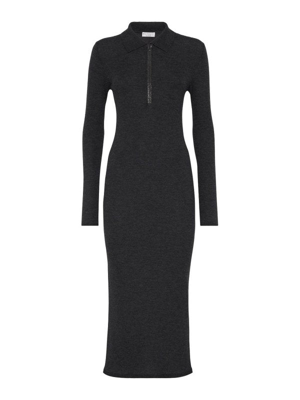 Brunello Cucinelli Womens Anthracite Wool Blend Knit Dress Grey
