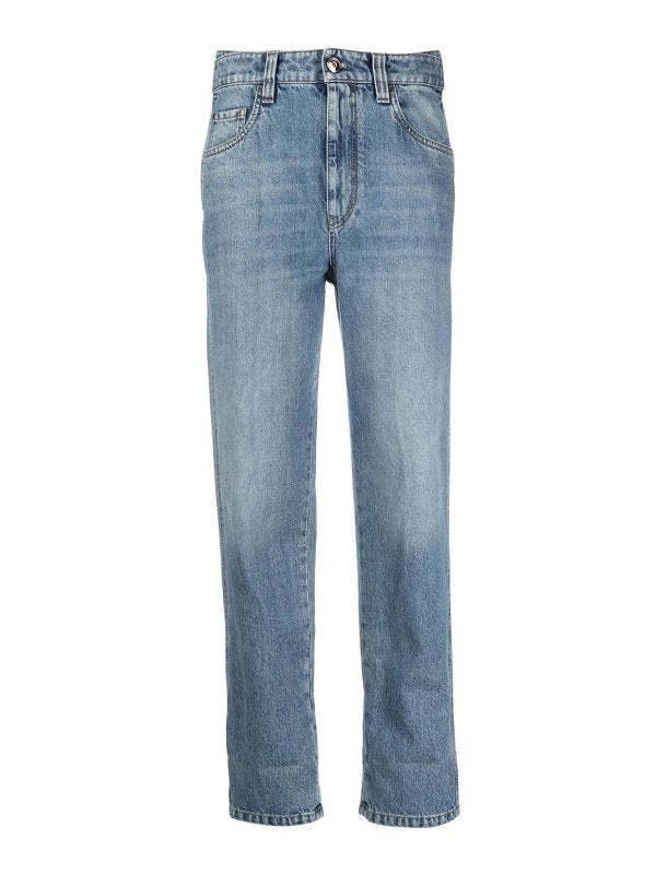 Brunello Cucinelli Womens Vintage Denim Straight Leg Pants
