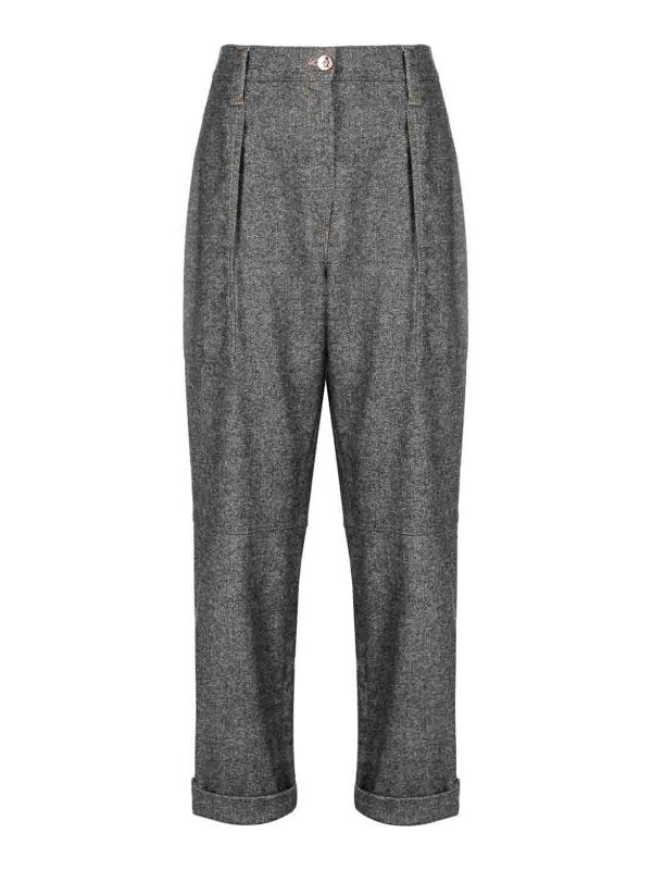 Brunello Cucinelli Womens Gray Pleated Cuffed Trousers