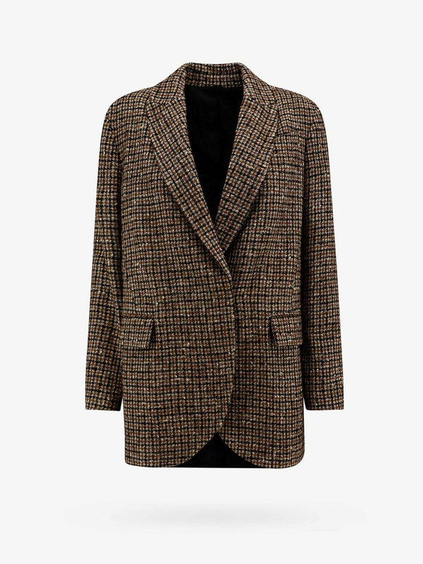 Brunello Cucinelli Womens Panama Tobacco Wool Blend Checked Jacket Brown Clothing